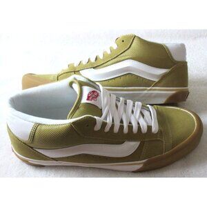 Vans Men's Knu Skool Khaki Gum White Mid Suede Nylon Skate Shoes size 13 NIB